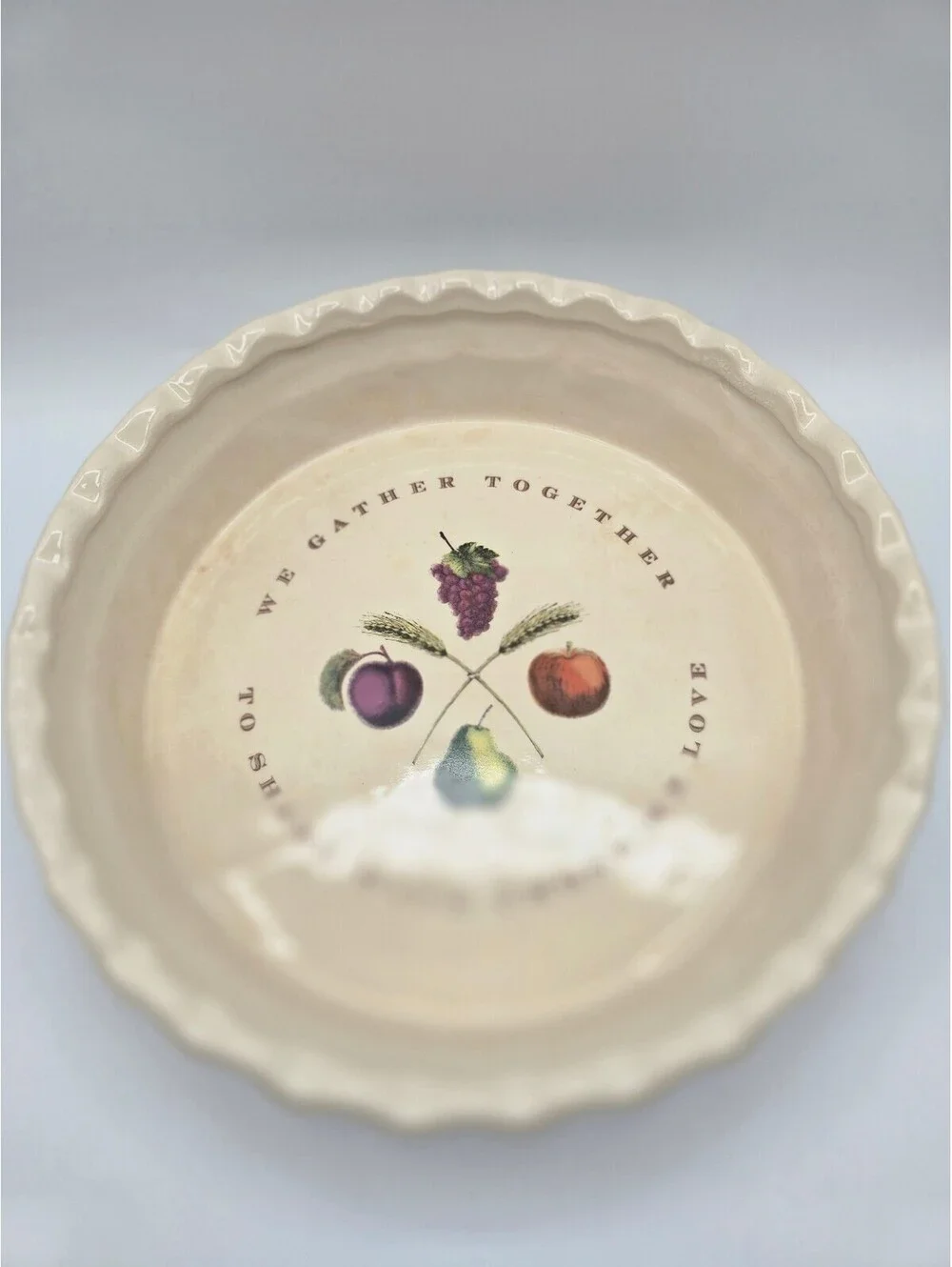 Vintage Americana Arts & Crafts Thanksgiving Pie Dish Attrib Russ Berrie